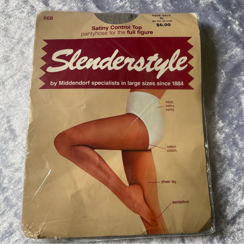 VTG Dove Grey sz SL 3x-4x full figured Pantyhose Slenderstyle by Middendorf.
